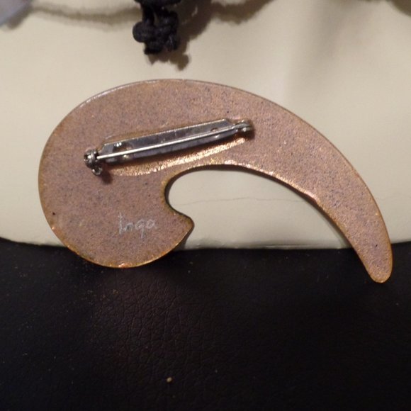 Copper Enamel Pin/Brooch Inga Carlson Signed Inga 1960s - Picture 9 of 12